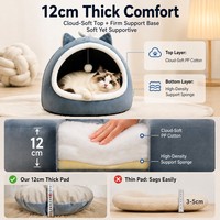 Lit pour chat en peluche avec oreilles mignonnes, style yourte, dôme semi-fermé, pour chats de taille moyenne à grande, pour l'intérieur, vente en gros directe d'usine