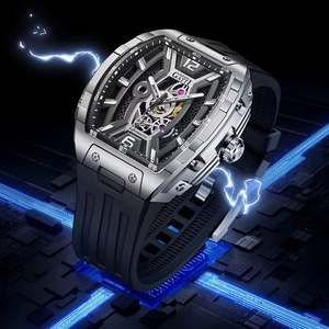 Montre automatique pour homme BG5601, montre-bracelet mécanique tonneau de 50 mm, cadran squelette, étanche 50 m, saphir lumineux - Product Image 4