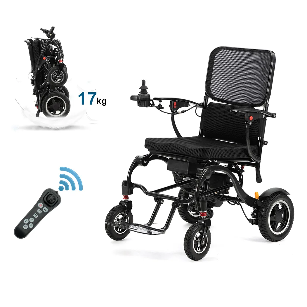 2023 new design carbon fiber Lightweight Wheelchair Folding Power Remote Control Electric Wheelchair Hot Selling Black