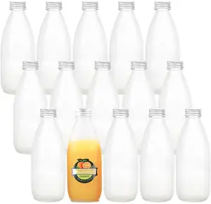 Bottiglie per bevande in vetro, bottiglie per latte da 8.5 once bottiglie per latte con coperchi, bottiglie riutilizzabili per vasetti per acqua, frullati, spremitura,