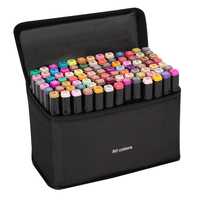 Vente en gros 24/36/60-Color Set Double-Head Oily Aquarelle Noir Rod Marqueurs Tissu Sac Cadeau Boîte Carré Rod Art Pen Noir Blanc