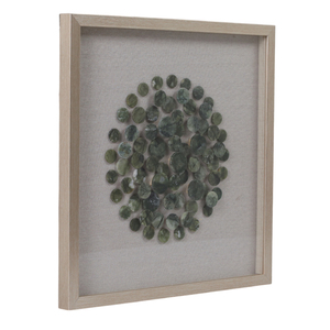 Arte murale contemporanea con accenti di dischi verdi a strati in cornice quadrata per l'arredamento del soggiorno - Product Image 2