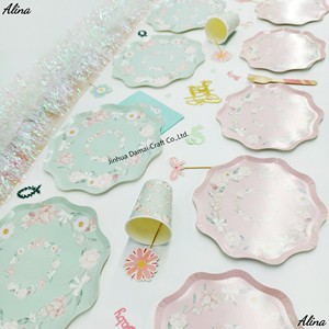 Vaisselle jetable pour fête à thème floral DAMAI, cyan rose, pour filles, anniversaire, serviettes en papier, gobelets, assiettes - Product Image 5
