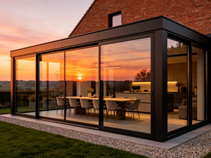 Véranda résidentielle moderne Senfey 4 saisons à <span class=keywords><strong>toit</strong></span> <span class=keywords><strong>plat</strong></span>, résistante aux intempéries, en aluminium, double vitrage trempé Low-E, insonorisée - Product Image 1