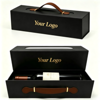 Cadeau vin bordeaux personnalisé avec poignée cuir et couvercle rabattable, emballage pliable luxueux avec logo personnalisé