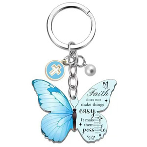 Regalos Inspiradores de Fe, Amuletos Cristianos Religiosos con Versículos Bíblicos, Llaveros de Acrílico con Forma de Mariposa - Product Image 6