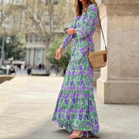 Robe décontractée ample à imprimé floral pour femme, nouvelle collection printemps, élégante, col en V, style bohème, coupe évasée
