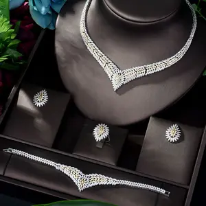 Luxury Women american diamond Elegant Shape Bridal CZ Necklace Earrings Big Wedding Jewelry Sets For african accessories women