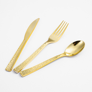 Xueli mô hình quy mô <span class=keywords><strong>PS</strong></span> nhựa dao kéo trong vàng bạc dùng một lần <span class=keywords><strong>Flatware</strong></span> với tùy chỉnh màu sắc xử lý cho sang trọng sự kiện ăn uống - Product Image 1