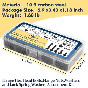 M6 <b>Flange</b> Head <b>Bolt</b> Nut Washer Kit 12 16 20 25 30mm 240pcs Black Steel Construction Grade A - Product Image 5