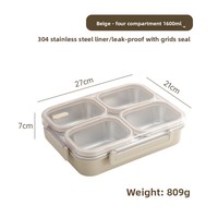 TIANXING Boîte à déjeuner rectangulaire portable étanche 750ml-1600ml en acier inoxydable Bento pour enfants travailleurs