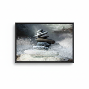 Printed Canvas Artwork: Serene Rocks and Water Design,<b>BLACK</b> <b>FRAMED</b> CANVAS - Product Image 2
