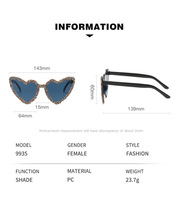 Lunettes de soleil d'amour couleur bonbon Lunettes sans cadre cœur de pêche européennes et américaines connectées pièces océaniques diamant cassé chanté