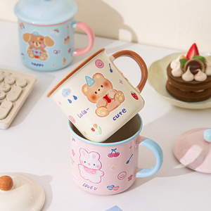 Mug en céramique avec couvercle, motif ours mignon, tasse à eau, 401-500 ml, passe au lave-vaisselle et au micro-ondes, tasse de petit-déjeuner, cadeau de fête - Product Image 4