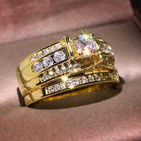 Vente en gros de bagues de fiançailles de style INS à la mode, serties de diamants, plaquées or, avec zircon 3A, pour femmes