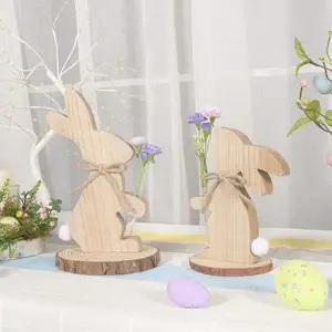 Hot Selling Wooden Crafts Wooden Rustic Vintage Easter Bunny Table Decor for Garden Party