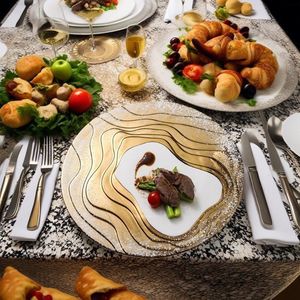 Assiette moderne en céramique givrée Feuille d'or en relief Concave Convexe Texture <span class=keywords><strong>ardoise</strong></span> <span class=keywords><strong>Restaurant</strong></span> créatif posant des ensembles personnalisés - Product Image 2