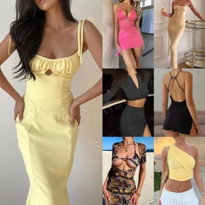 Venta al por Mayor de Vestidos Cortos de <span class=keywords><strong>Manga</strong></span> <span class=keywords><strong>Corta</strong></span> con Cuello Cuadrado Retro Elástico Estampado para Mujer, Ropa de Verano para Mujer, Envío Aleatorio - Product Image 4