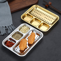 Plateau de barbecue divisé en acier inoxydable 304 avec plateau de drainage amovible, plateau à sauce à 3 compartiments pour restaurant, barbecue, aliments frits