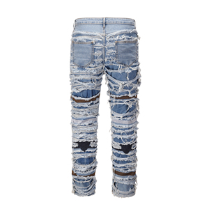 Jeans droits pour hommes de marque OEM Fog Private Blue à la mode grande taille en stock vieilli avec lavage clair et foncé livraison directe - Product Image 6