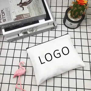 Custom Logo Eco Friendly Cotton Blank Zipper Pouch Make Up Bags Plain Cotton Canvas Makeup Cosmetic Bag