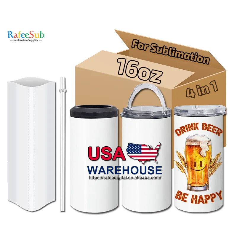 Usa Magazijn 16 Oz 16 Oz 4 In 1 Skinny 4-1 Metalen Roestvrij Staal Blanco Sublimatie Slanke Bier Kan Koeler Met Aangepast Logo