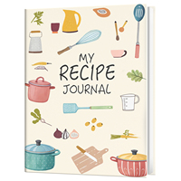 Mon Carnet de Recettes A5 – Journal de Cuisine Daté avec Impression d'Ustensiles Mignons – Qualité Supérieure pour une Écriture Facile à la Maison
