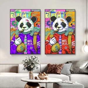Affiche Pop Art Graffiti de rue <span class=keywords><strong>Panda</strong></span> fumant Affiches murales Impressions Sac d'argent Peinture sur toile inspirante Décoration d'intérieur - Product Image 3