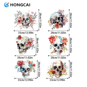 Hongcai crâne et fleurs motif mort peinture <span class=keywords><strong>papier</strong></span> de transfert de vêtement à repasser et film autocollant Palstisol pour l'impression - Product Image 3