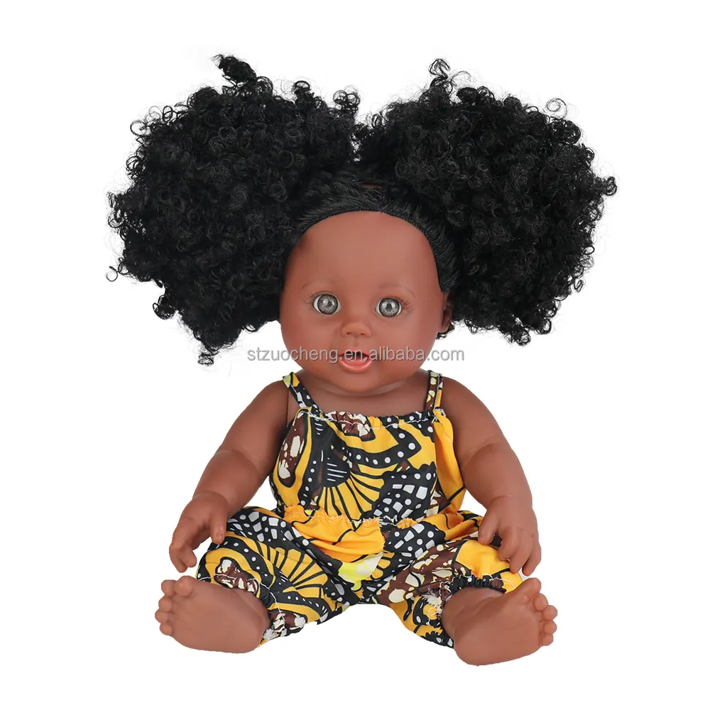Desain baru boneka bayi baru lahir 12 inci mainan boneka anak perempuan hitam realistis boneka bayi hitam dengan rambut afro