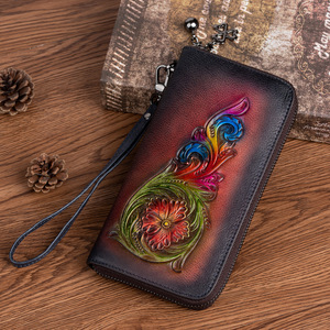 Ando Bag Portefeuille long en cuir véritable gaufré à motifs floraux colorés pour femme, style vintage, avec fermeture éclair et dragonne - Product Image 4