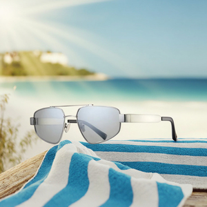 แว่นกันแดดทรงเหลี่ยมย้อนยุค ดีไซน์เนอร์สำหรับผู้ชายยุค Y2K ป้องกันรังสียูวี 400 คุณภาพสูง หรูหรา แฟชั่น โครงโลหะสีเงินแบบสองบริดจ์ - Product Image 3