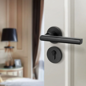 Poignée de porte antivol en acier inoxydable 304, à clé, tube creux, peinture pulvérisée, finition noire givrée, couvercle séparé, angle droit - Product Image 4