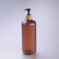 300ml gefrostete bernstein farbene PET-Lotion pumpen flasche aus Kunststoff mit Bambus sprüh pumpe