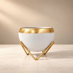 Jardinières de luxe modernes avec support doré, pot de fleurs rond en céramique blanche pour plantes vertes d'intérieur - Product Image 4