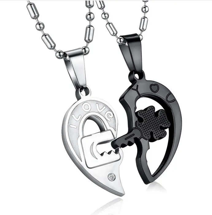 Super September New Design Fashion Mens Womens CZ 316L Stainless Steel Locket And Key Couple Necklace Heart Couple Necklace