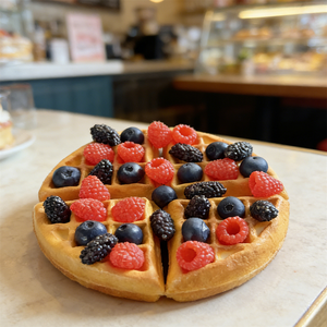 Modelo de Waffle Belga Artificial de Plástico Realista, con Frambuesas y Salsas, para Exhibición en Vitrinas de Cafeterías y Decoración de Alimentos - Product Image 5