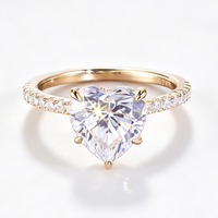 Bague de fiançailles en argent sterling 925 plaqué or avec diamant moissanite taille cœur certifié GRA