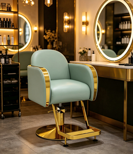 Silla de Estilismo Profesional Color Verde <span class=keywords><strong>Menta</strong></span>, Silla de Barbería Hidráulica Dorada para Peluquería - Product Image 4