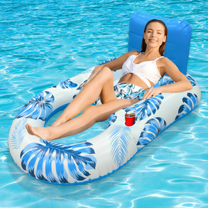 Màu Xanh PVC Inflatable Nổi Hàng Ngồi Có Thể Ngả Với Clip Net Bán Buôn Nước Inflatable Võng Với Kéo Ngồi Có Thể Ngả Giường Và Cốc - Product Image 2