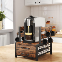 Support de rangement en bois rustique pour station à café avec tiroir et porte-capsules K-Cup pour comptoir de bar à café - Vente en gros