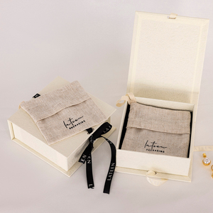 Pochette à cordon personnalisée de haute qualité pour bijoux, emballage de boucles d'oreilles imprimées, sac en lin, pochette cadeau en coton - Product Image 4