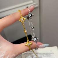 Bracelet ajustable vintage pour femme avec breloque fleur étoile, perles et zircon en cristal, style gothique