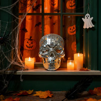 Halloween 3D Disco Ball Décor Crâne Squelette Tête Statut Miroir Boule Crâne Maison Cimetière Intérieur Extérieur Décoration De Vacances