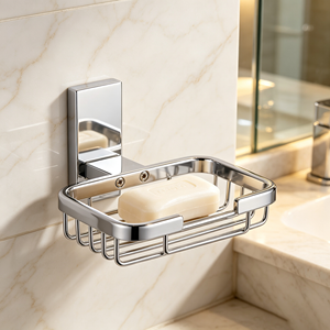 Portasapone Quadrato Moderno Anticorrosione da Parete in Lega di Zinco con Drenaggio, Garanzia 5 Anni per Doccia e Bagno, Cromato - Product Image 3