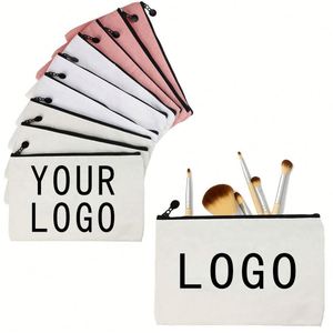 Pochette cosmétique portable en toile multi-tailles, logo personnalisé, sac de rangement de voyage avec fermeture éclair, sac à maquillage - Product Image 5