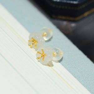 Boucles d'oreilles clous en or pur 18 carats Xinfly, motif fleur de jade blanc, cadeau unisexe pour anniversaire, pour femme - Product Image 2