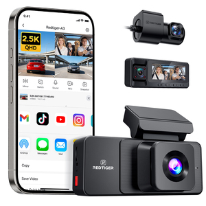 Distribuidor Redtiger, Cámara de Coche Triple A3 2.5K 1080P, Monitor de Estacionamiento 24H, Grabadora de Conducción, Caja Negra para Coche Sin Tarjeta - Product Image 1