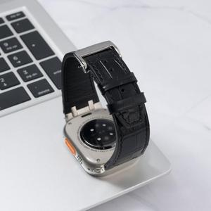 Boucle pliante en cuir à motif de bambou <span class=keywords><strong>AP</strong></span> pour bracelet de montre Apple pour IWatch SE 6 7 8 9 10 11 42 46 49mm Style mature et stable - Product Image 3