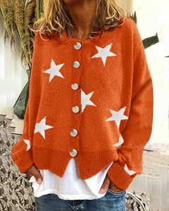 Herbst Winter Damen-Cardigan mit Sternenmuster, Strickpullover mit Knopfleiste, geripptem Saum, überschnittenen Schultern, kastigem Schnitt, gemütlich weich und warm - Product Image 5